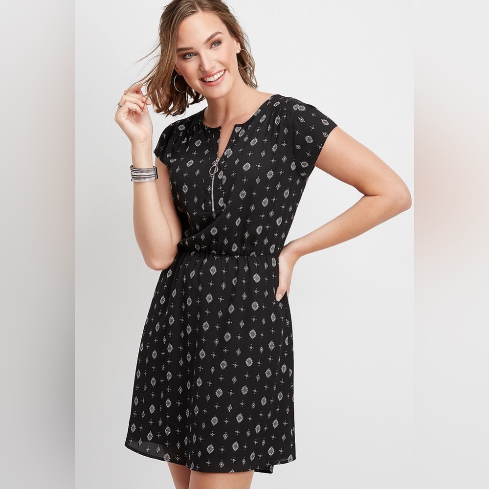 Maurice’s Black and White Patterned O-Ring Dress